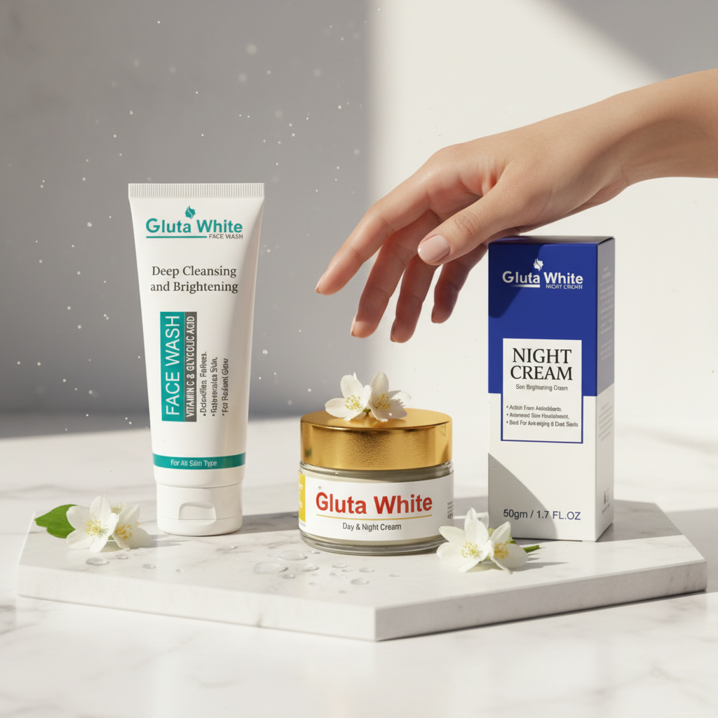 Gluta White Complete Skincare Set | Face Wash + Day Cream + Night Cream | Skin Brightening & Anti-Aging | Deep Cleansing Formula