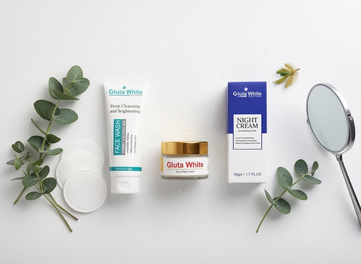 Gluta White Complete Skincare Set | Face Wash + Day Cream + Night Cream | Skin Brightening & Anti-Aging | Deep Cleansing Formula