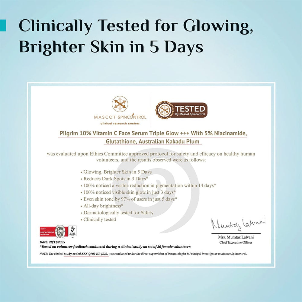 Pilgrim 10% Vitamin C Face Serum Pakistan - Glowing Brighter Skin in 5 Days | Reduces Dark Spots | Men & Women