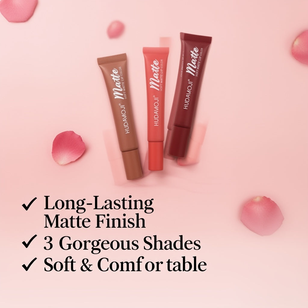HUDAMOJI Matte Liquid Lipstick Bundle | 3 Gorgeous Shades | Long-Lasting Soft Matte Finish | Professional Lip Color Set