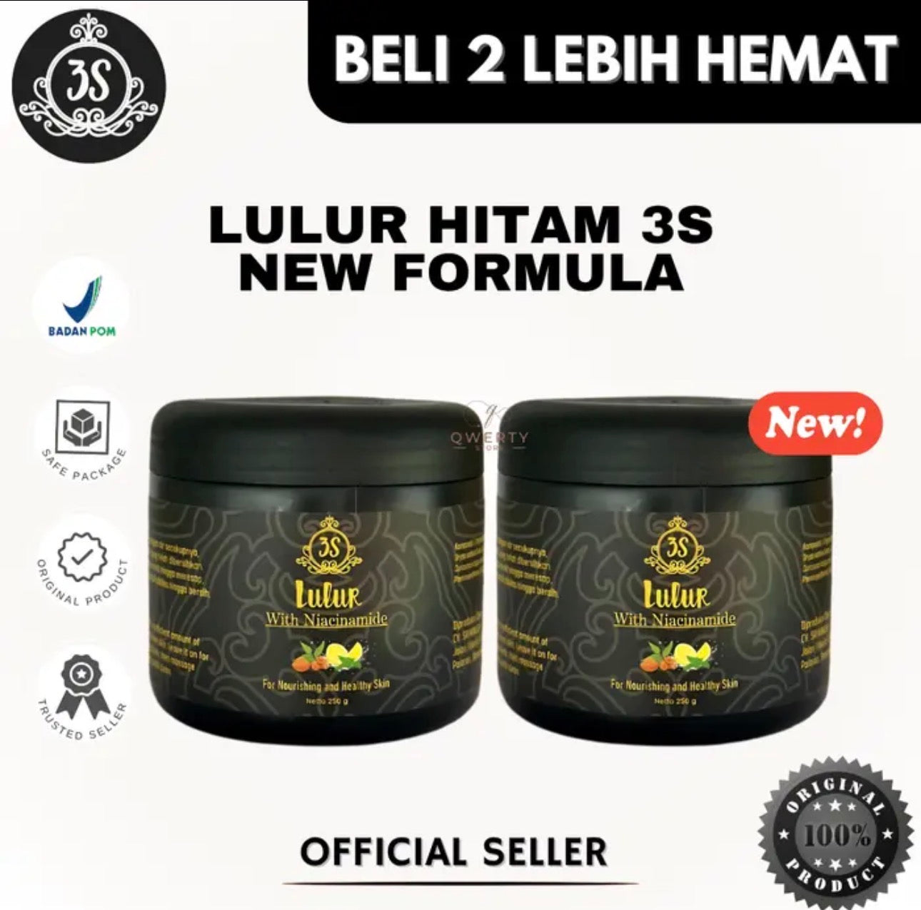Buy 1 Get 1 Free Lulur Hitam 3S New Formula 250g Niacinamide, Black Rice, Vitamin C & Glycerin