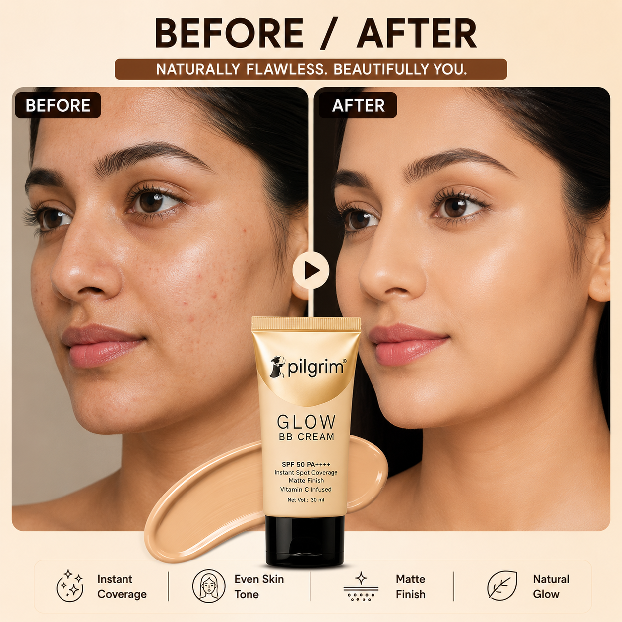 Pilgrim Glow BB Cream SPF 50 PA+++ | Instant Coverage | 30ml
