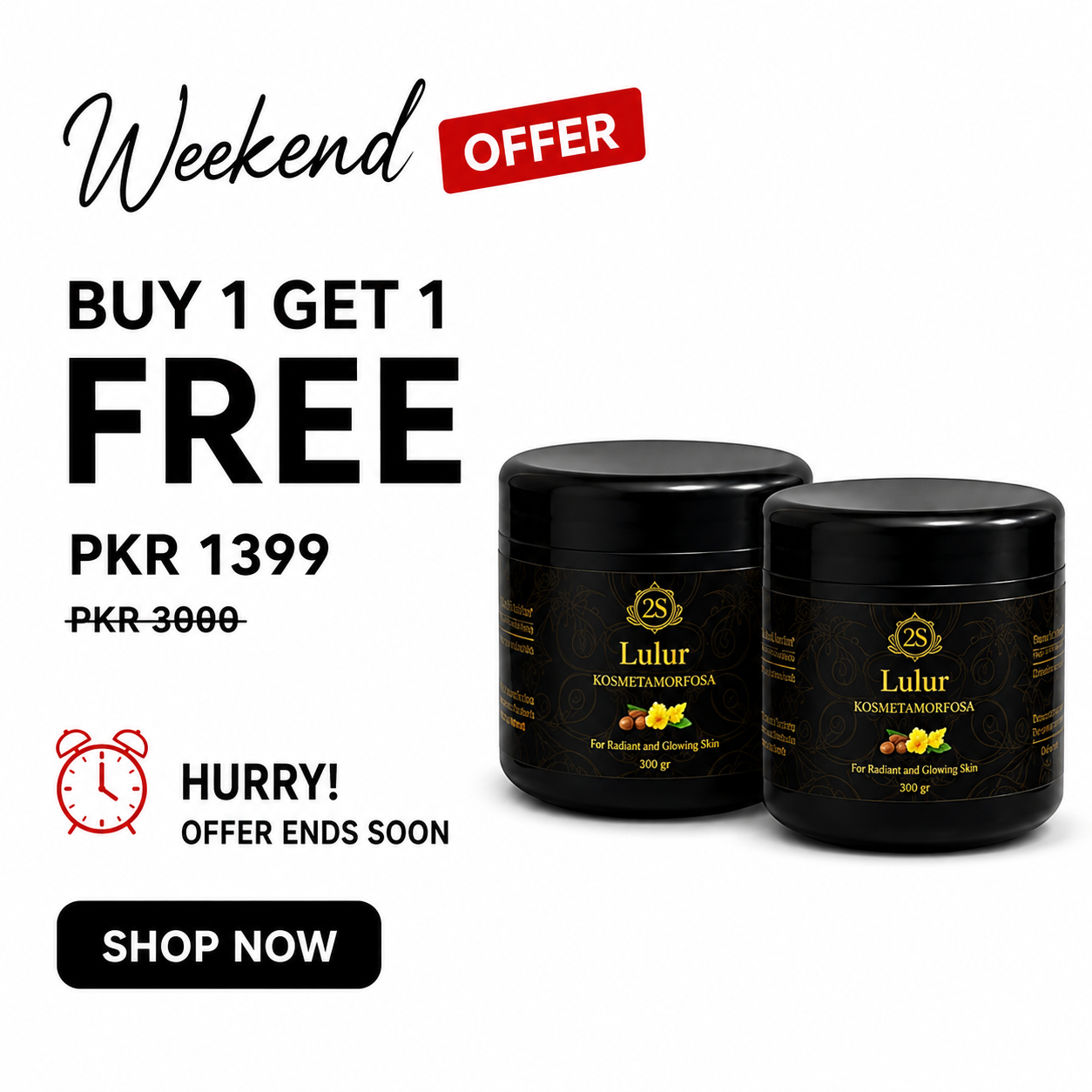 Buy 1 Get 1 Free Lulur Hitam 3S New Formula 250g Niacinamide, Black Rice, Vitamin C & Glycerin