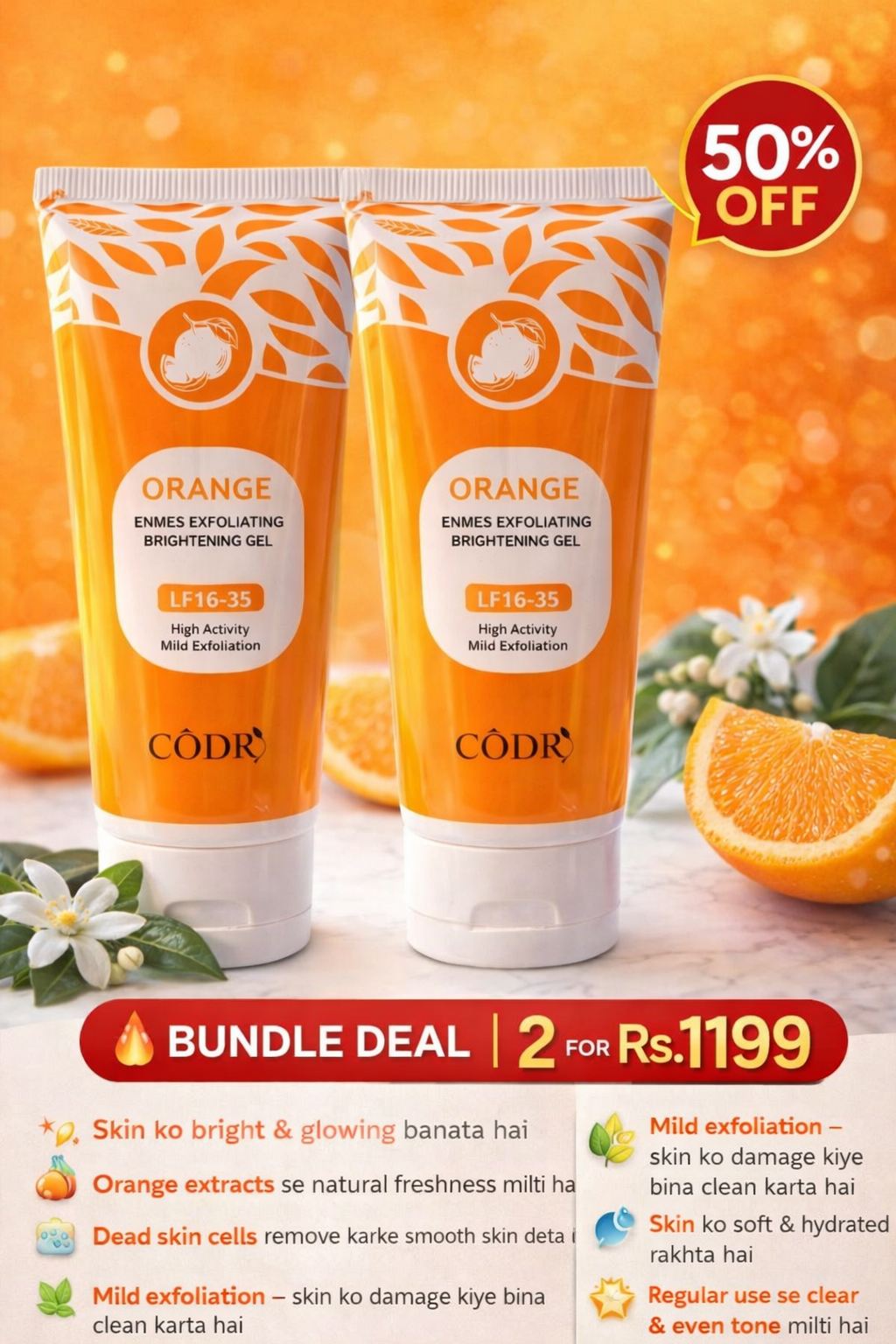 GLAMIQ - CODRA Orange Enzymes Exfoliating Brightening Gel LF16-35 | Natural Face Scrub |