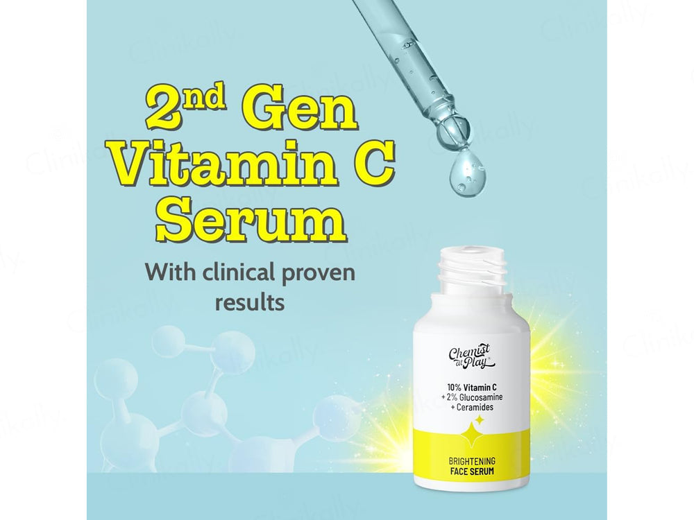 Chemist At Play 10% Vitamin C Brightening Face Serum | 2% Glucosamine + Ceramides | 30ml