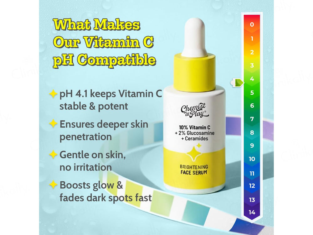 Chemist At Play 10% Vitamin C Brightening Face Serum | 2% Glucosamine + Ceramides | 30ml