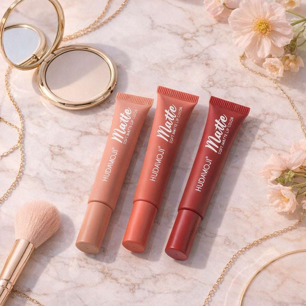 HUDAMOJI Matte Liquid Lipstick Bundle | 3 Gorgeous Shades | Long-Lasting Soft Matte Finish | Professional Lip Color Set
