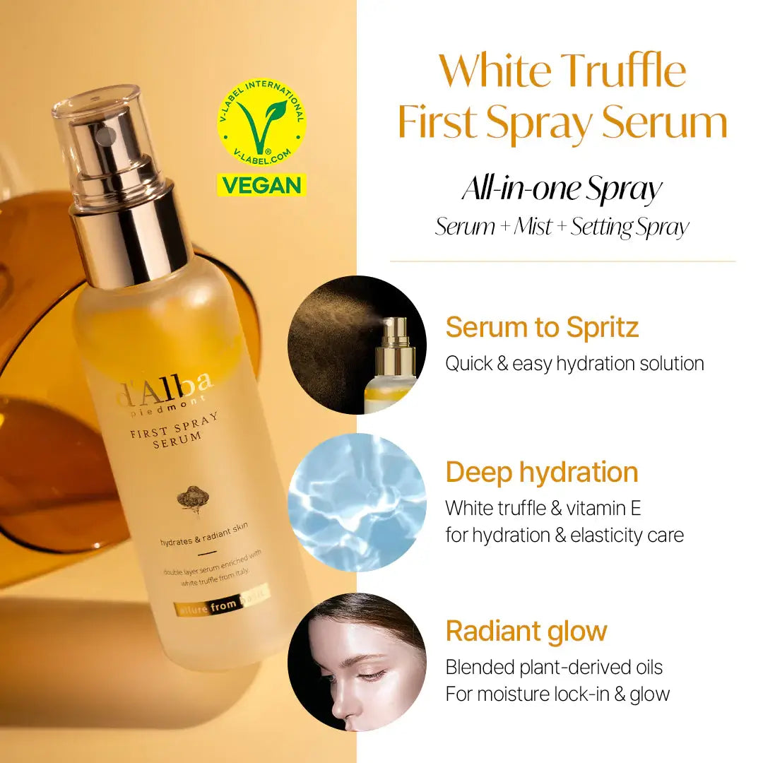 d'Alba First Spray Serum – White Truffle Hydrating Facial Mist for Glowing Skin 100ml