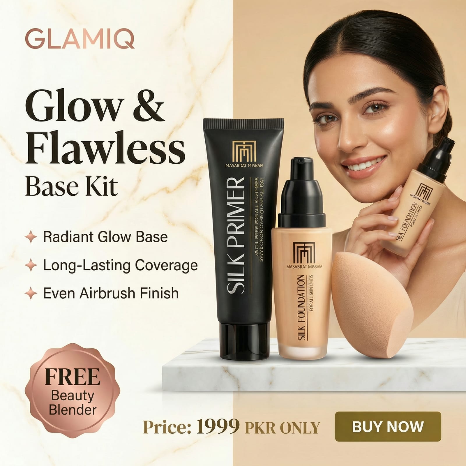 Flawless Base Bundle – Primer, Foundation & Beauty Sponge (Only Rs.1999)