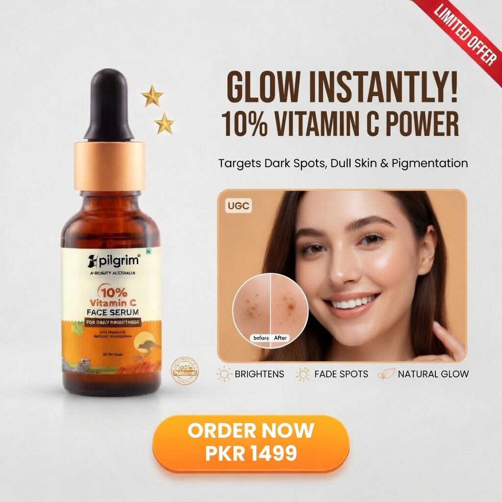 Pilgrim 10% Vitamin C Face Serum Pakistan - Glowing Brighter Skin in 5 Days | Reduces Dark Spots | Men & Women
