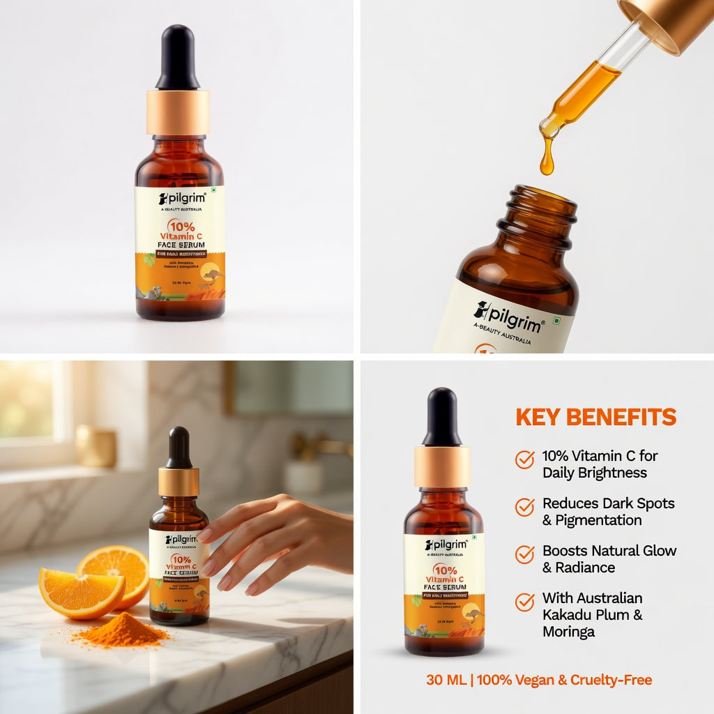 Pilgrim 10% Vitamin C Face Serum Pakistan - Glowing Brighter Skin in 5 Days | Reduces Dark Spots | Men & Women