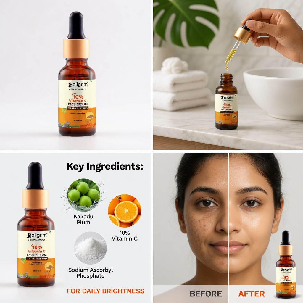 Pilgrim 10% Vitamin C Face Serum Pakistan - Glowing Brighter Skin in 5 Days | Reduces Dark Spots | Men & Women