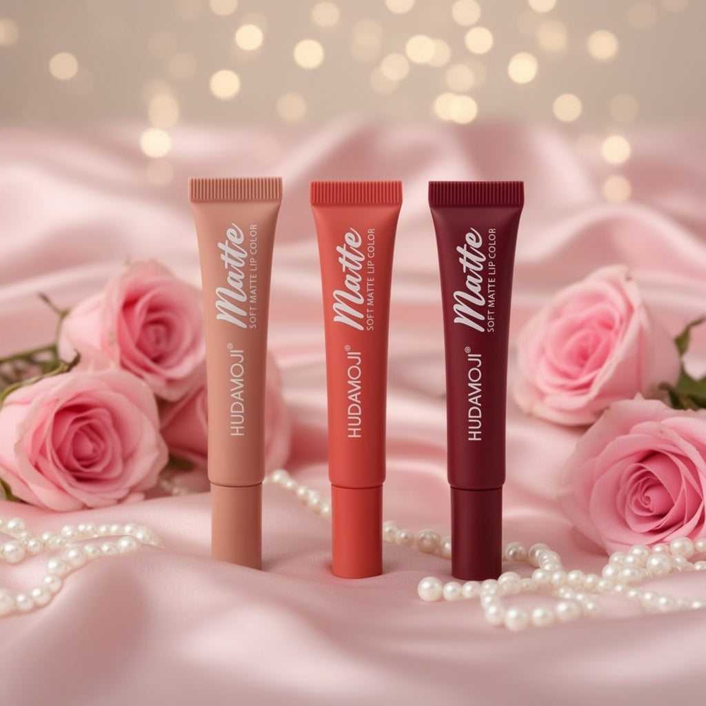 HUDAMOJI Matte Liquid Lipstick Bundle | 3 Gorgeous Shades | Long-Lasting Soft Matte Finish | Professional Lip Color Set