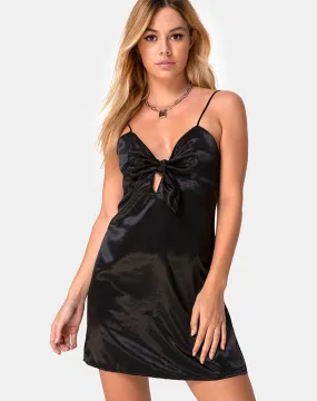 Ronina Dress in Heavy Satin Black