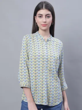 Women's Casual  Multi Color Tile Print Mandarin Collar Tunic